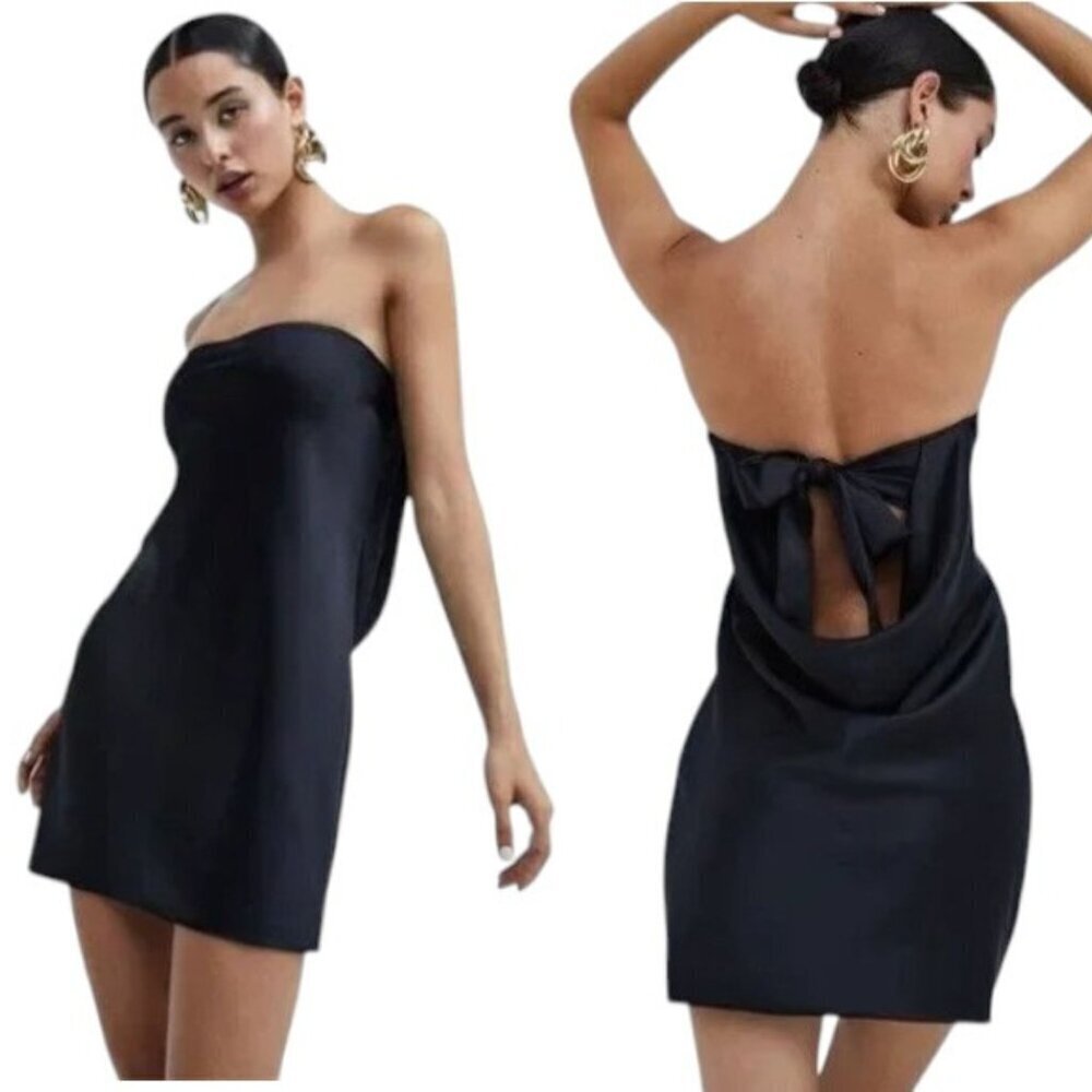 NEW For Love & Lemons hazel satin mini dress black 26395